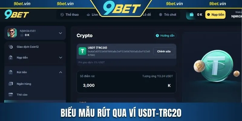 Biểu mẫu rút qua ví USDT-TRC20