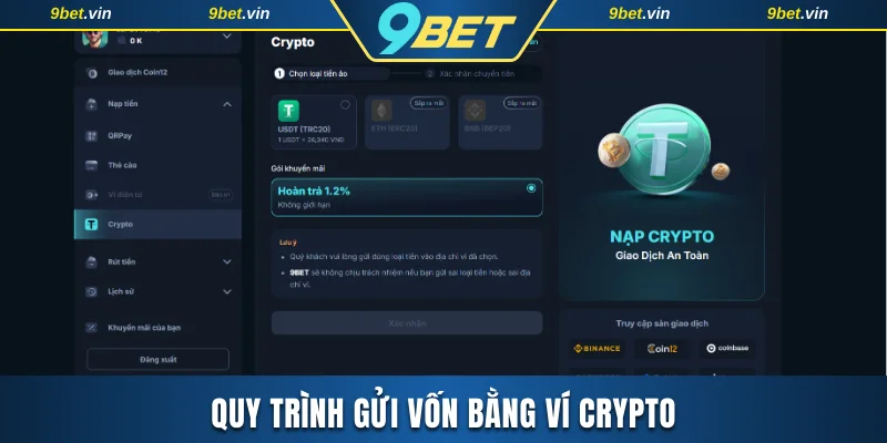 Quy trình gửi vốn bằng ví Crypto